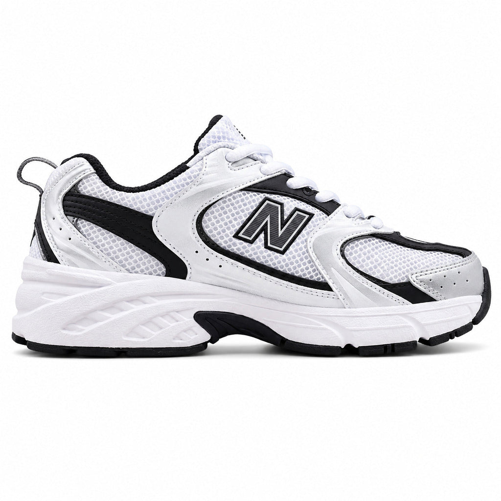 New Balance 530 blanco negro plata vista lateral derecha