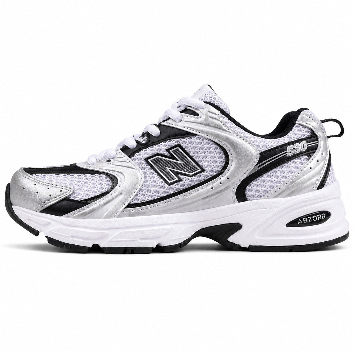 New Balance 530 blanco negro plata vista lateral izquierda