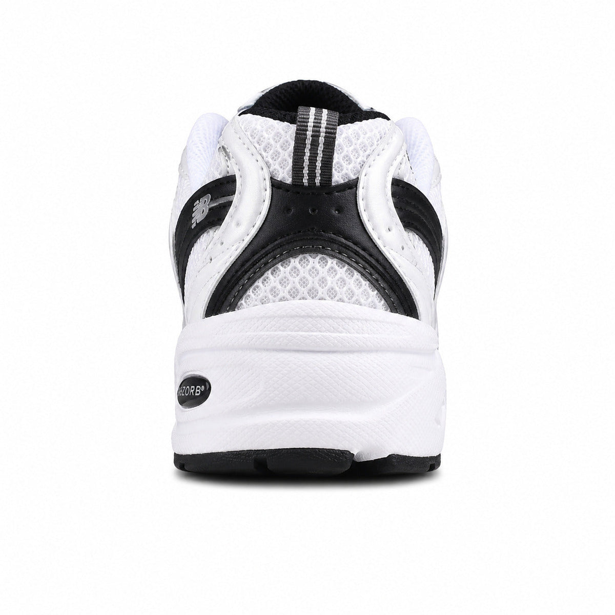 New Balance 530 blanco negro plata detalle talón ABZORB