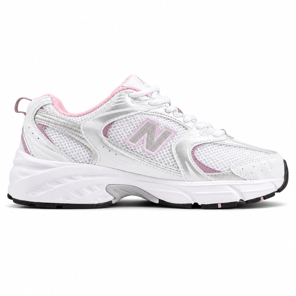 New Balance 530 blanco plata rosa vista lateral derecha
