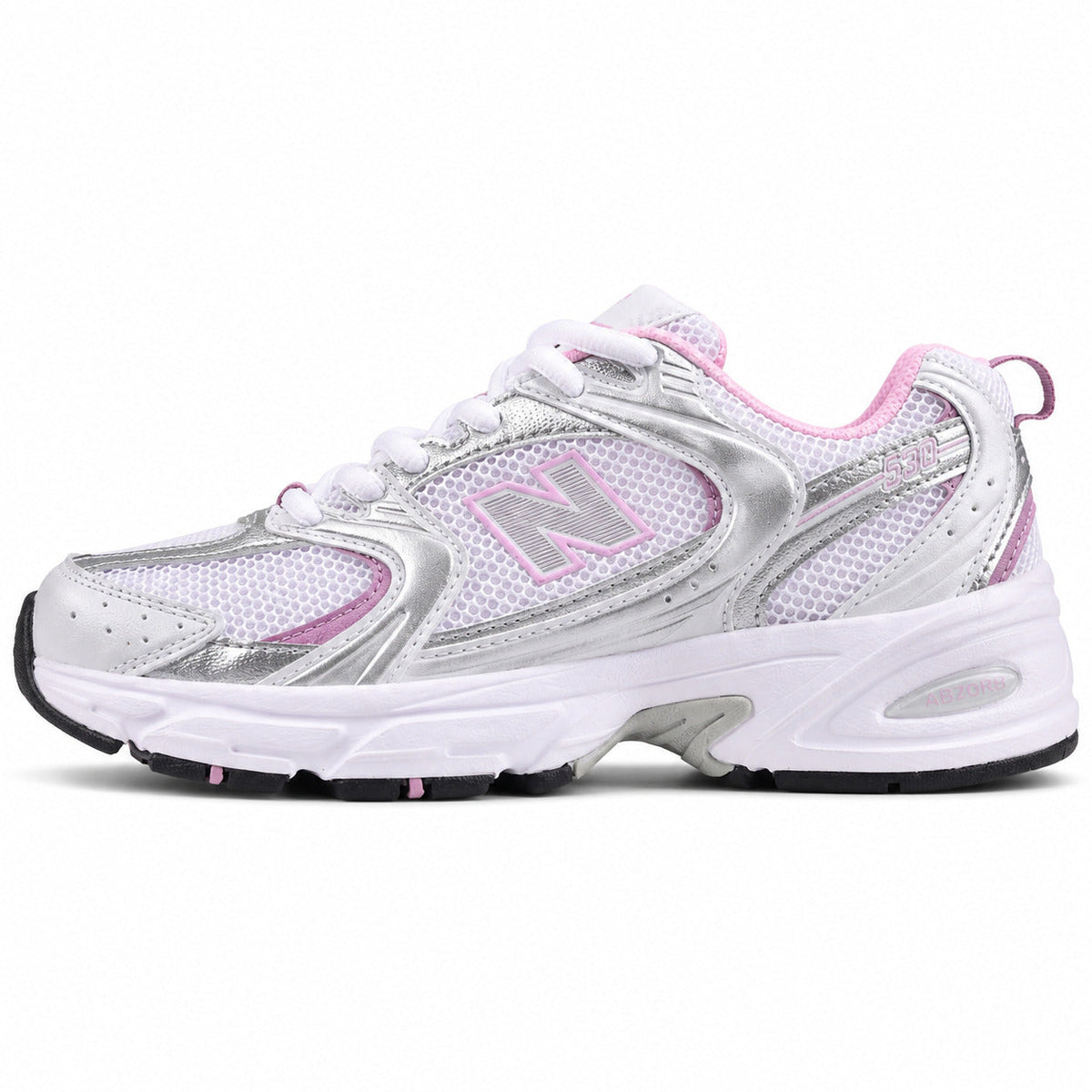 New Balance 530 blanco plata rosa vista lateral izquierda
