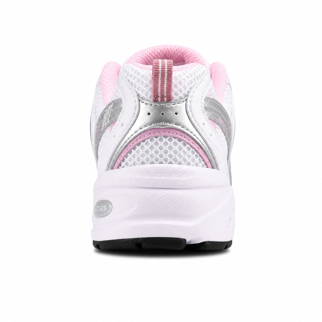 New Balance 530 blanco plata rosa detalle talón ABZORB