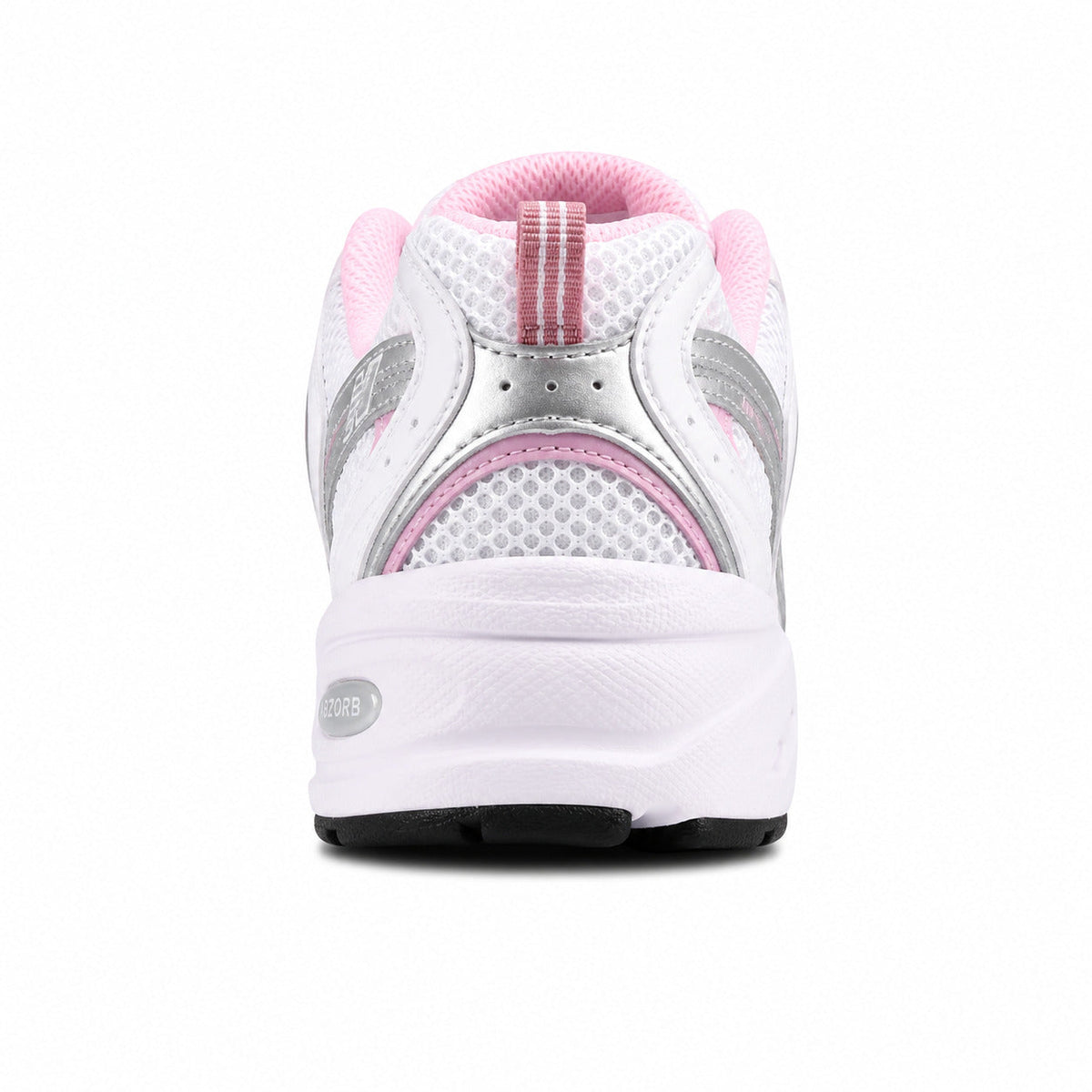 New Balance 530 blanco plata rosa detalle talón ABZORB