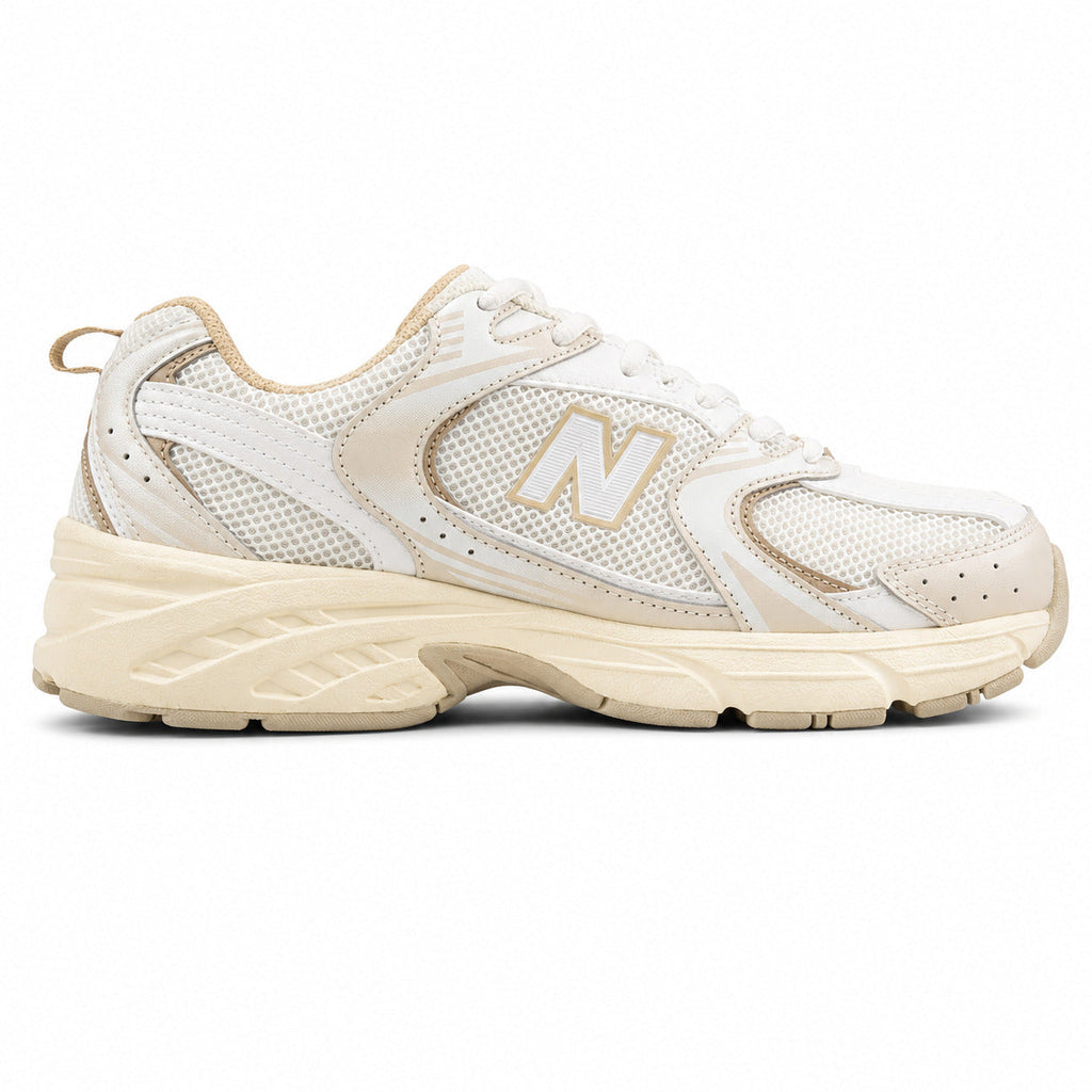 New Balance 530 crema y beige mesh y cuero, lateral interior

