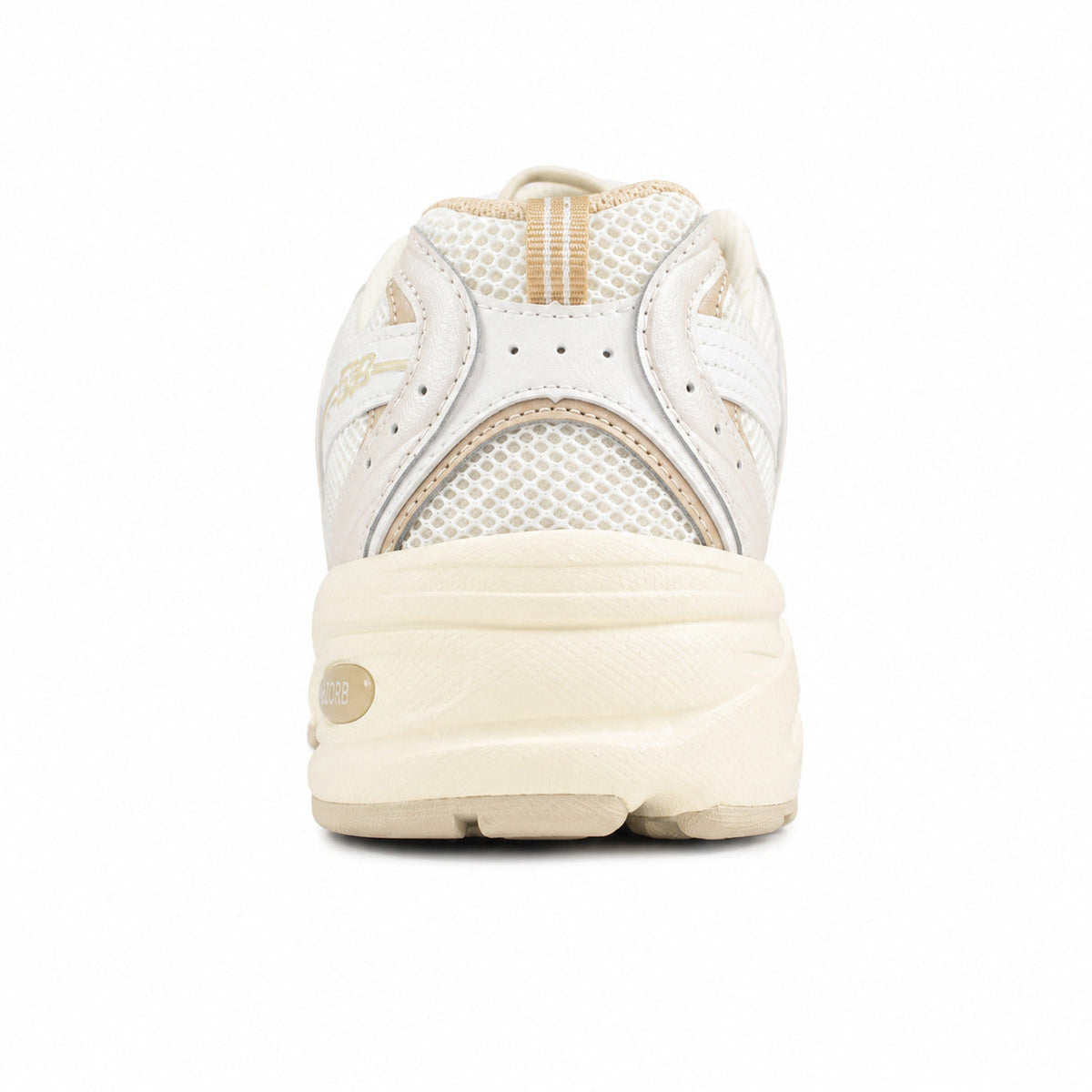 New Balance 530 crema y beige, detalle talón con tecnología ABZORB
