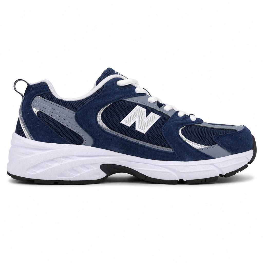 New Balance 530 azul marino y gris ante y mesh, lateral interior
