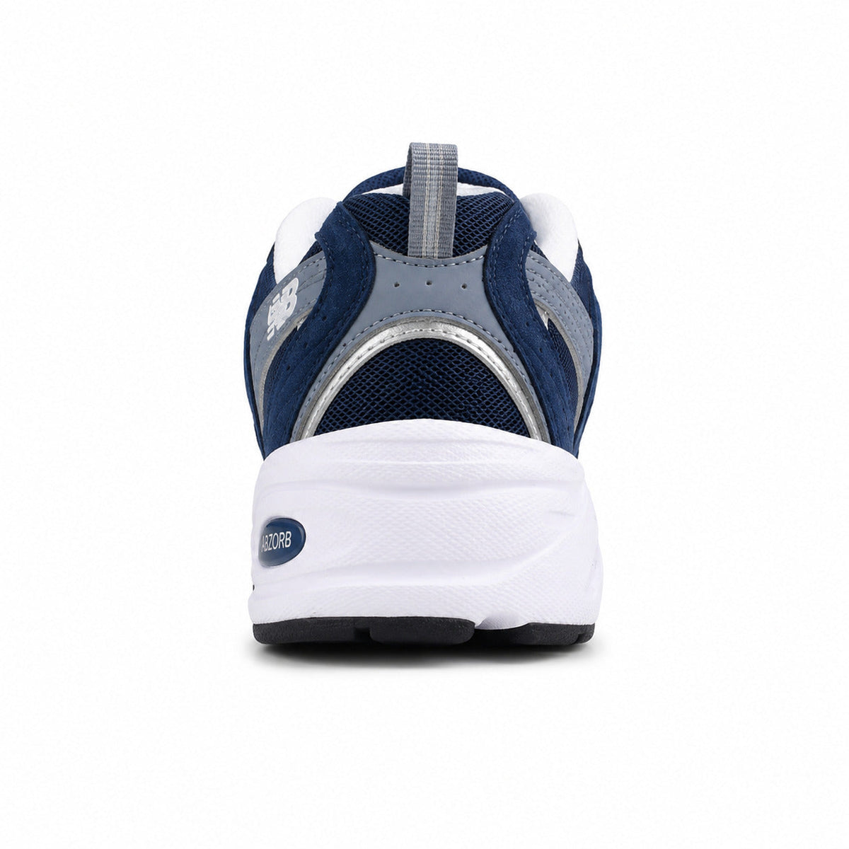 New Balance 530 azul marino y gris, detalle talón con tecnología ABZORB
