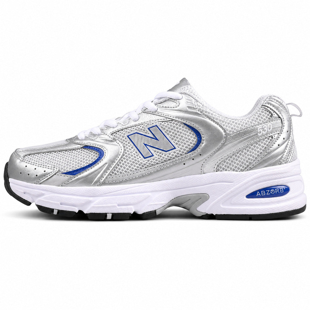New Balance 530 plata azul metalizado vista lateral izquierda