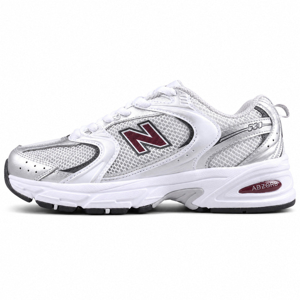 New Balance 530 plata burdeos metalizado vista lateral izquierda