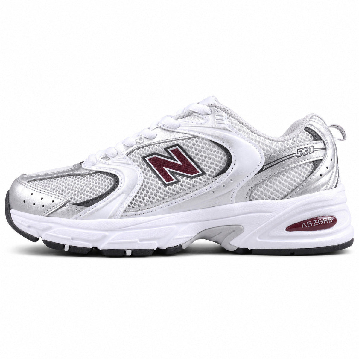 New Balance 530 plata burdeos metalizado vista lateral izquierda