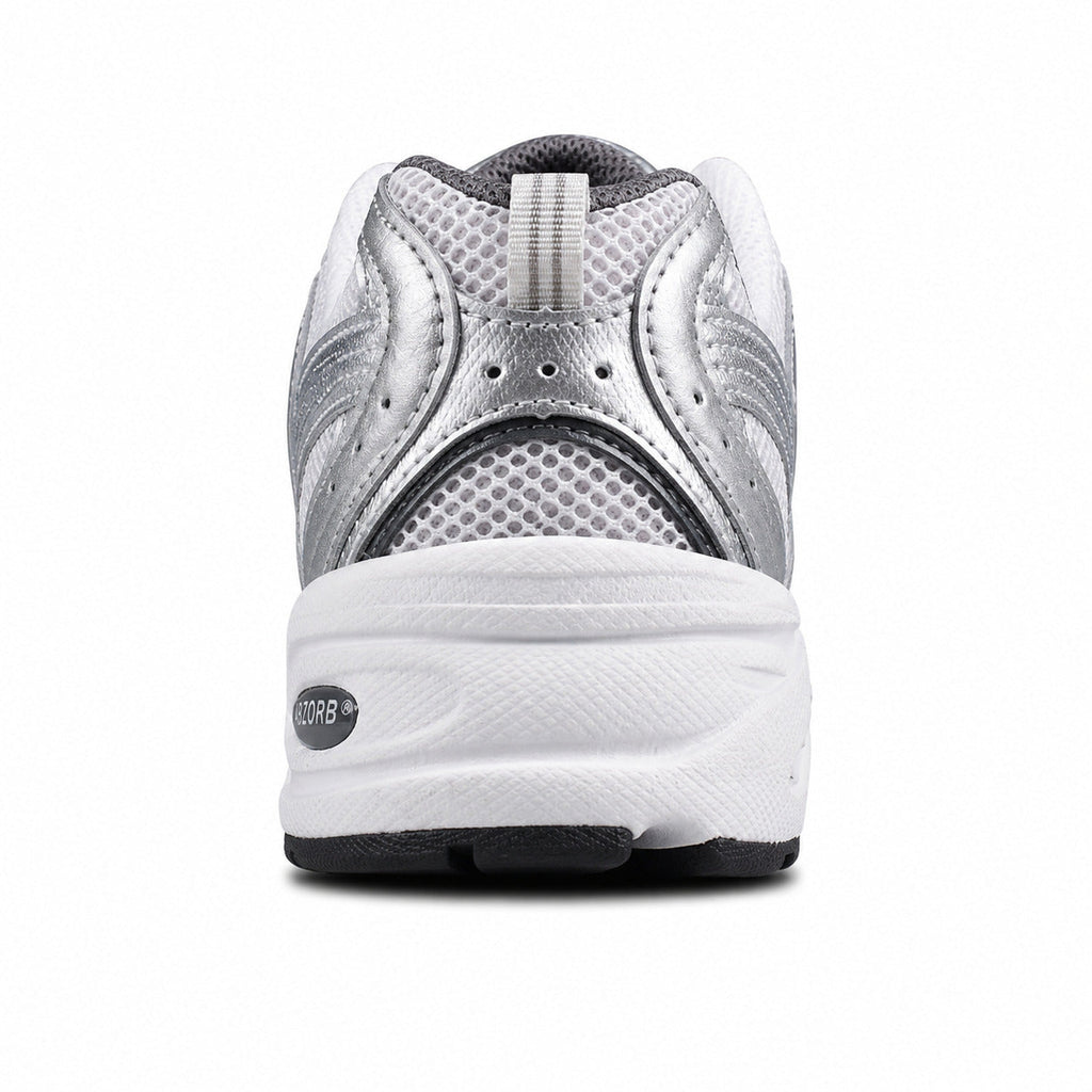 New Balance 530 plata metalizado detalle talón ABZORB