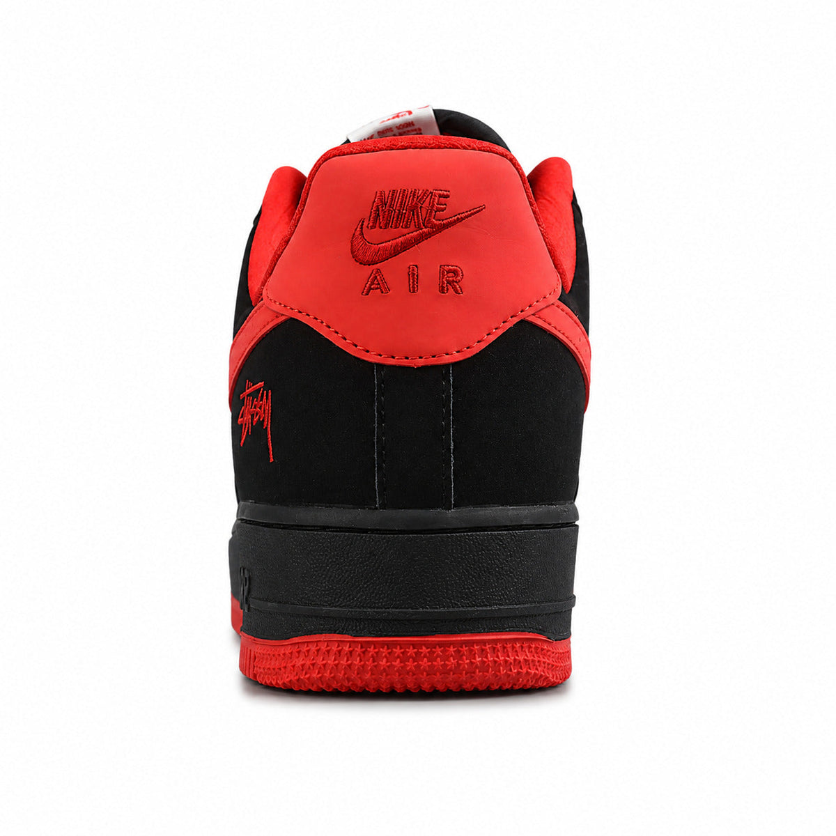 Nike Air Force 1 Low x Stussy negro rojo detalle talón bordado