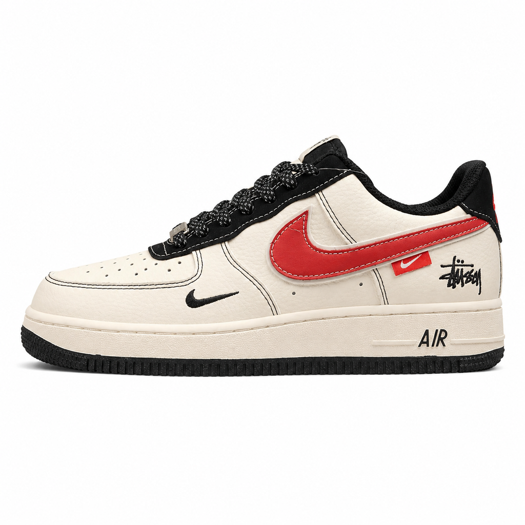 Nike Air Force 1 07 x Stussy beige rojo negro lateral izquierda