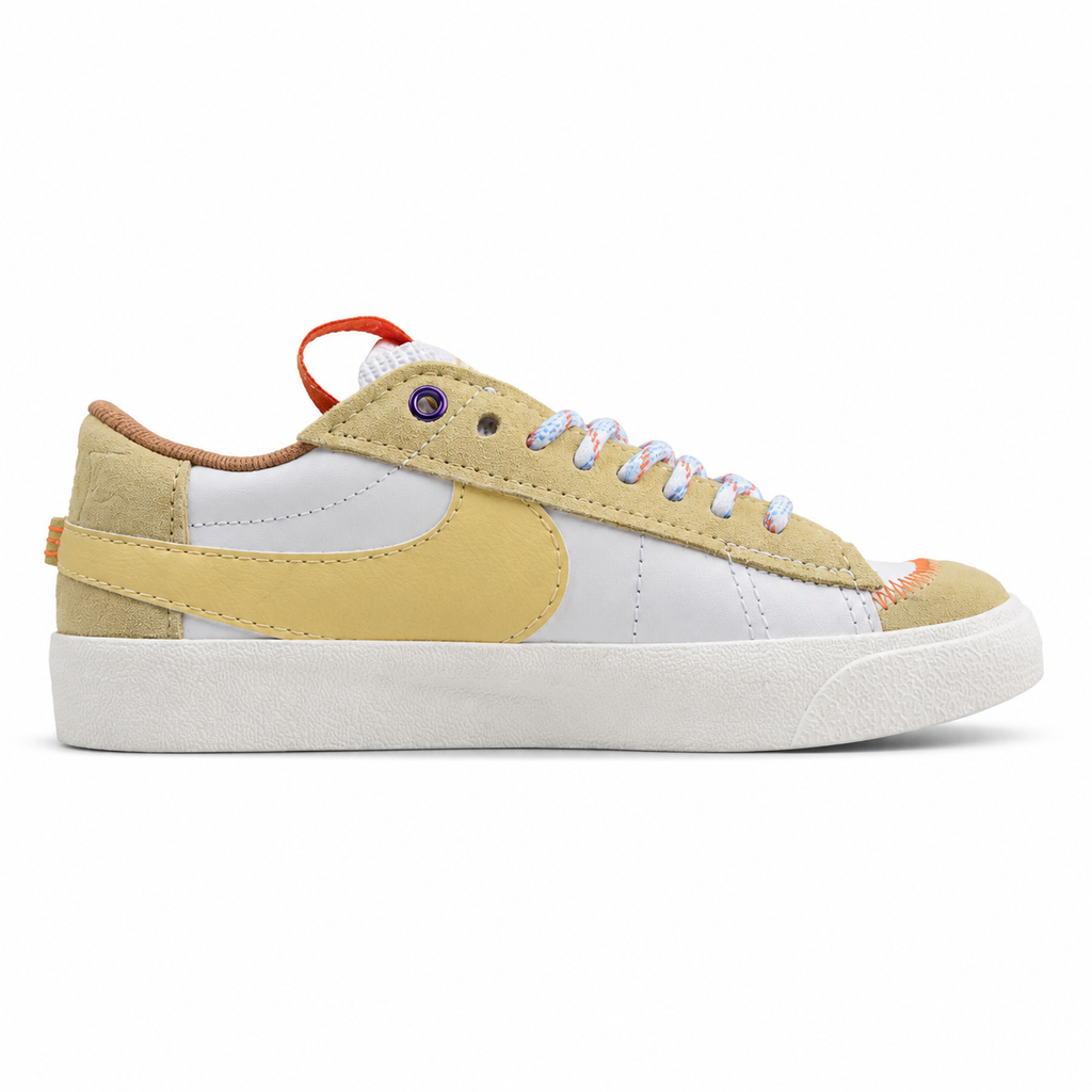 Nike Blazer Low 77 beige azul blanco lateral izquierda detalle