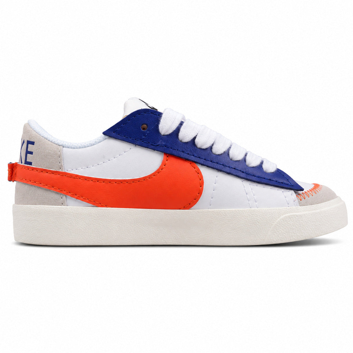 Nike Blazer Low 77 blanco azul naranja lateral izquierda detalle
