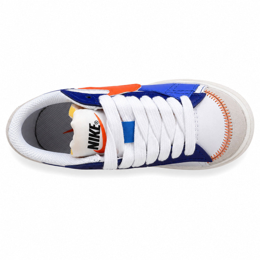 Nike Blazer Low 77 blanco azul naranja vista superior
