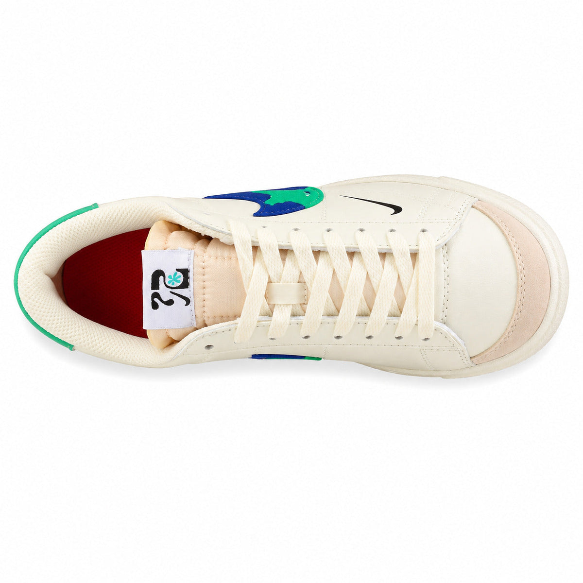 Nike Blazer Low 77 crema verde azul marino vista superior cordones