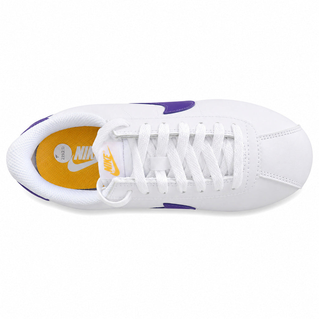 Nike Cortez blanco morado amarillo vista superior