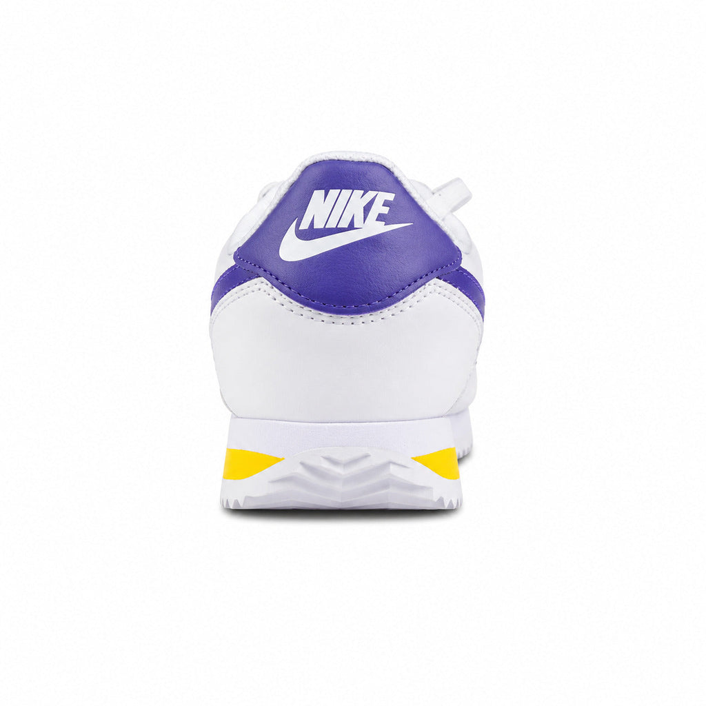 Nike Cortez blanco morado amarillo detalle talón
