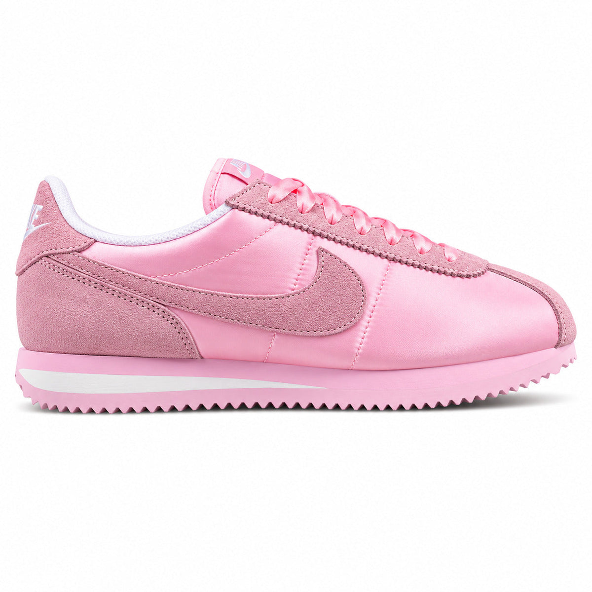 Nike Cortez rosa satén ante lateral derecha