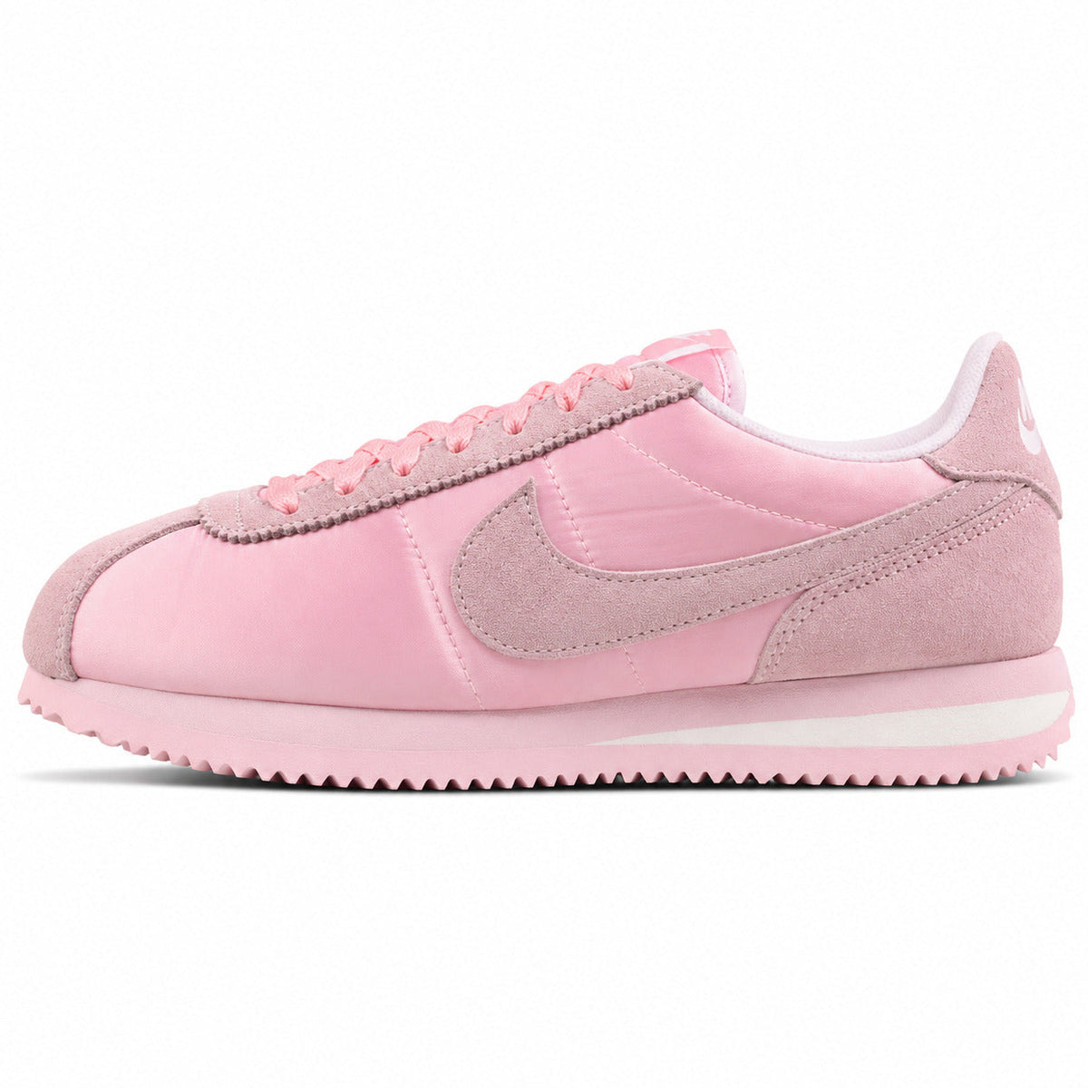 Nike Cortez rosa satén ante lateral izquierda
