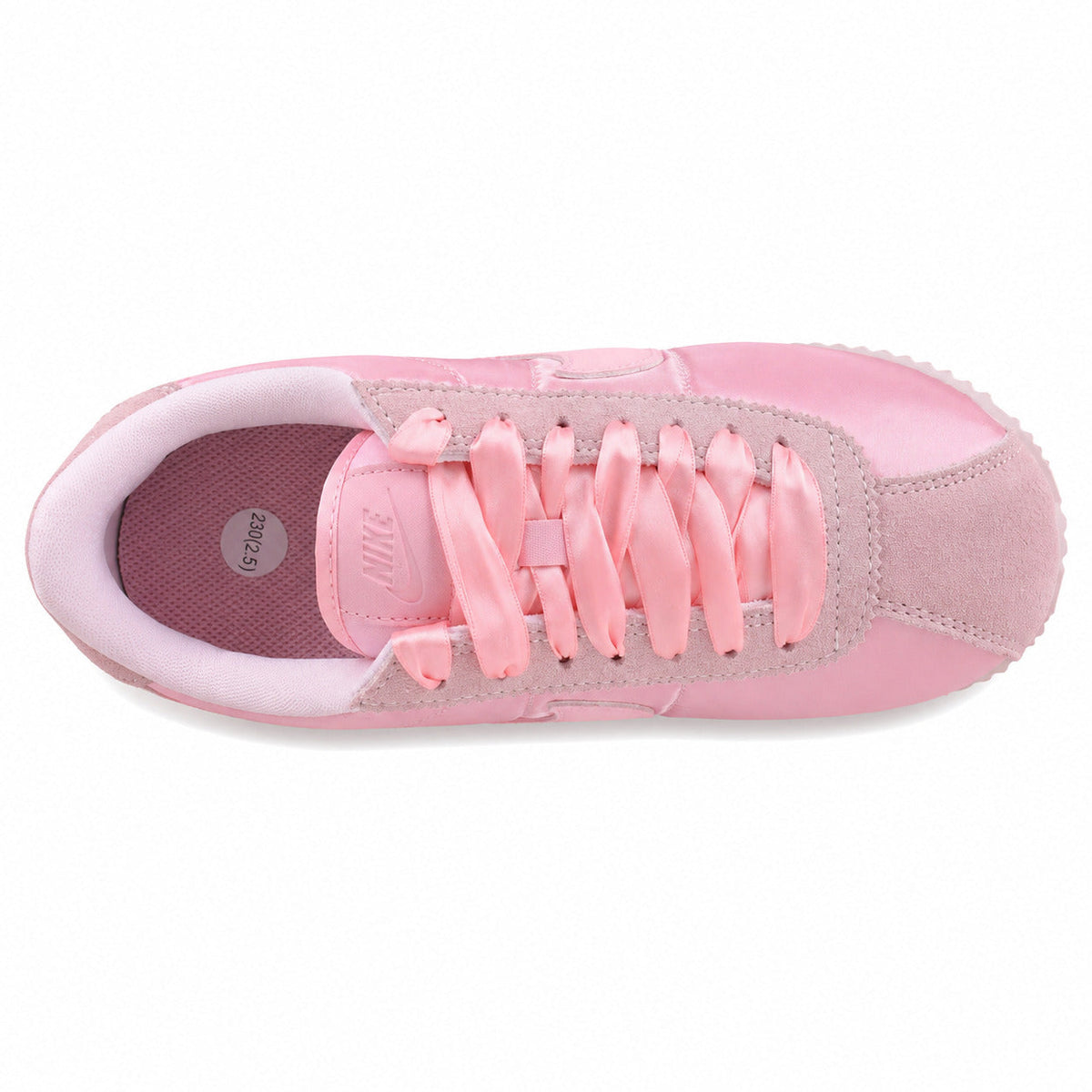 Nike Cortez rosa satén ante vista superior
