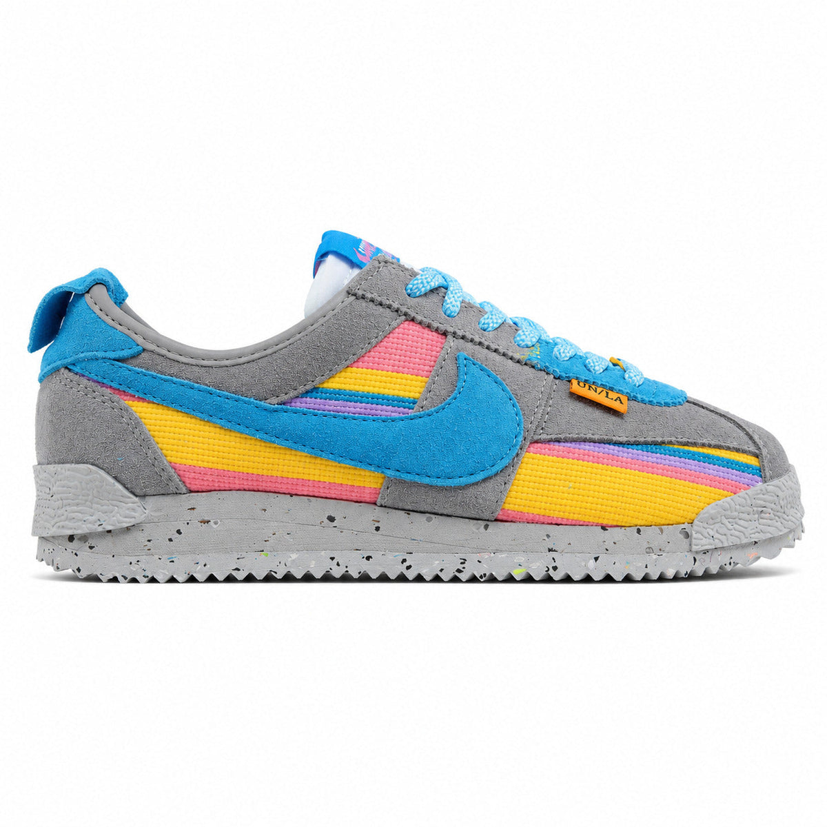 Nike Cortez SP x Union LA gris azul amarillo rosa lateral derecha
