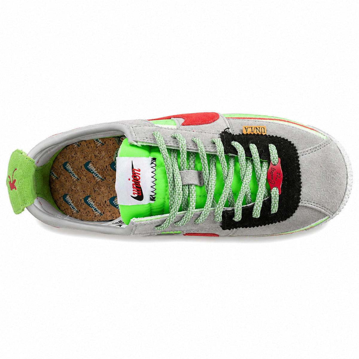 Nike Cortez SP x Union LA gris verde rojo vista superior
