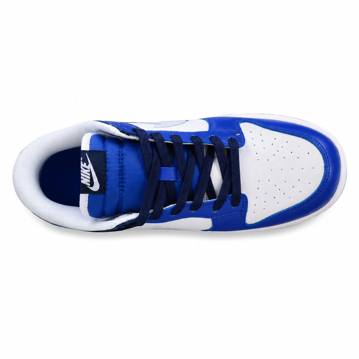 Nike Dunk Low blanco azul marino royal vista superior
