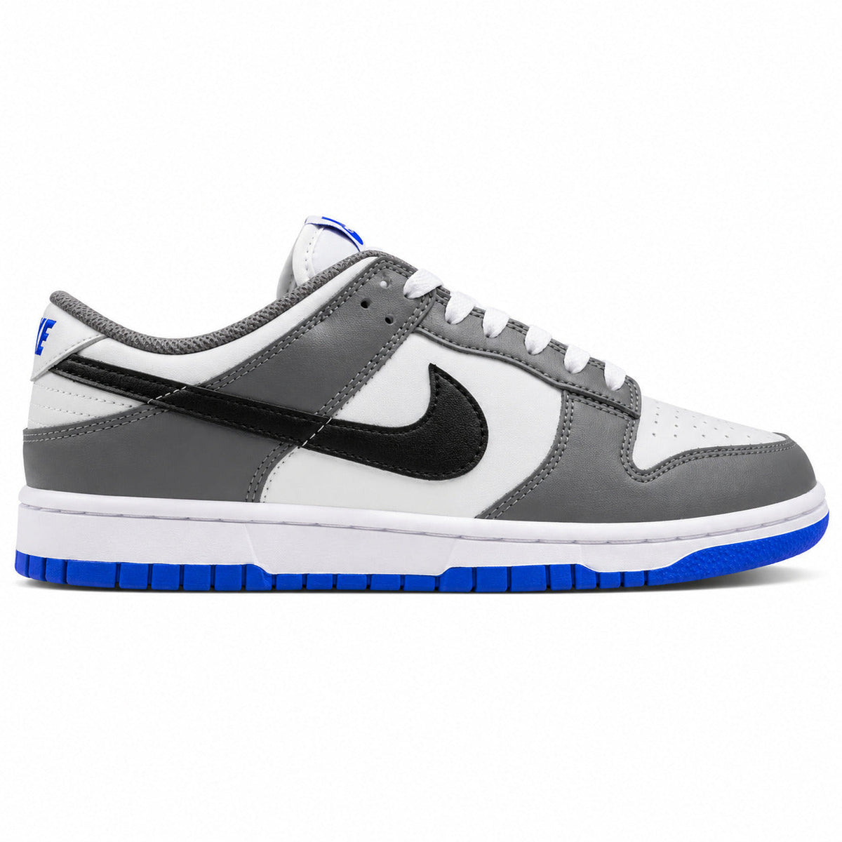 Nike Dunk Low blanco gris negro azul royal lateral derecha