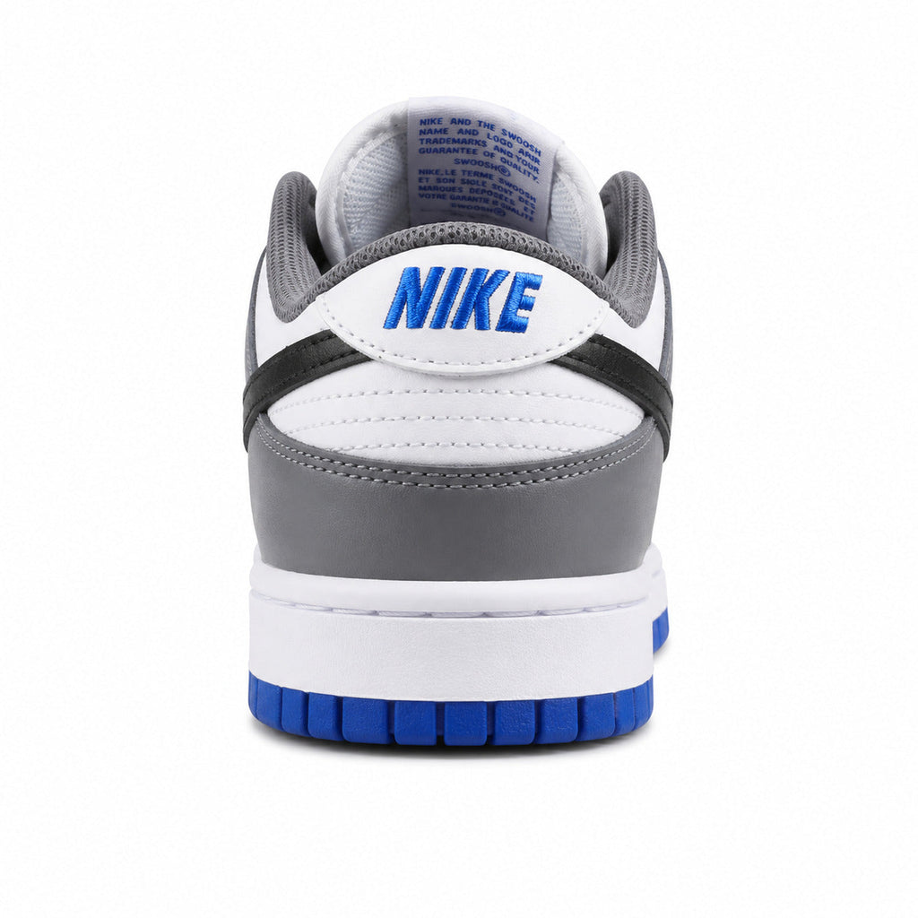 Nike Dunk Low blanco gris negro azul royal detalle talón