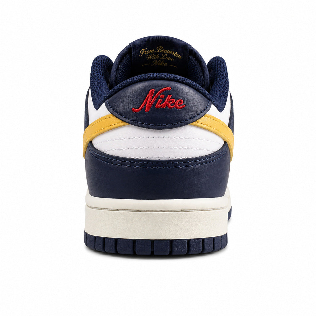 Nike Dunk Low From Beaverton marino blanco amarillo detalle talón