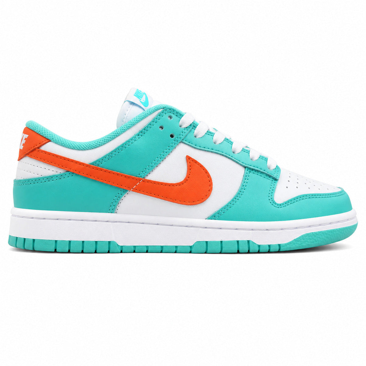 Nike Dunk Low Miami Dolphins blanco turquesa naranja lateral derecha