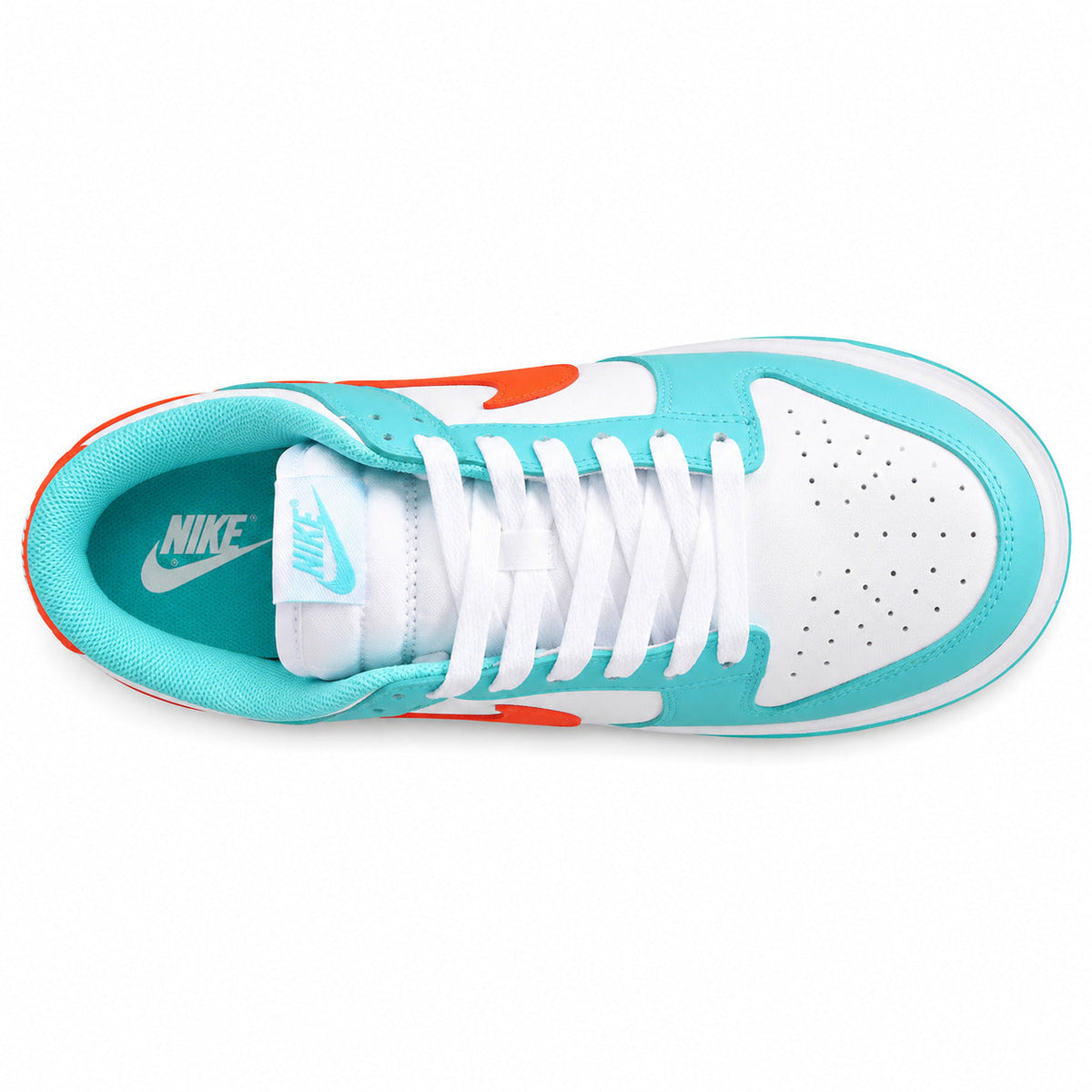 Nike Dunk Low Miami Dolphins blanco turquesa naranja vista superior