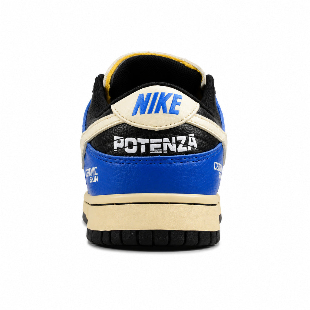 Nike Dunk Low x Calsonic Nissan Impul azul crema negro detalle talón