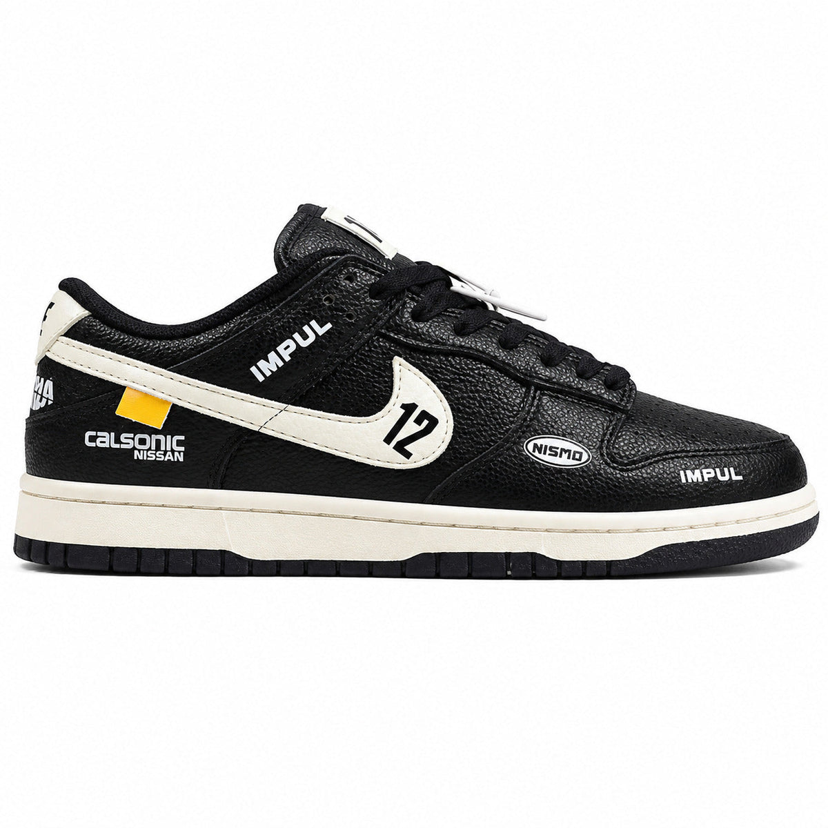 Nike Dunk Low x Calsonic Nissan Impul negro crema lateral derecha